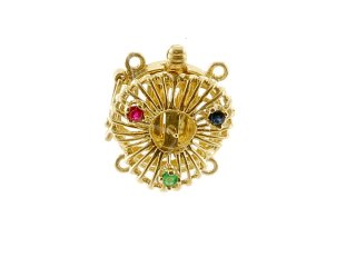 Fermoir pour bijoux - 585 or jaune, ronde, avec des saphirs, des rubis et des émeraudes /2848