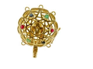 Clasp - 585 gold, round, with sapphire, ruby and emerald /2830