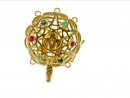 Fermoir pour bijoux - 585 or jaune, ronde, avec des saphirs, des rubis et des émeraudes /2830