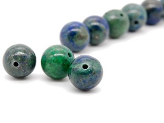 Three pierced malachite-azurite spheres