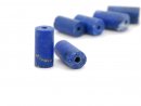 Two pierced lapis lazuli cylinders