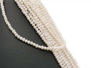 Cordon de perle de culture - baroque 4x5 mm blanc, longueur 35,5 cm /7050