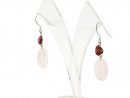 Ear pendants - red biwa pearls and rose quartzes, silver...
