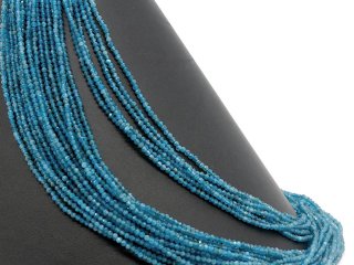 Pierced, faceted, blue apatite beads