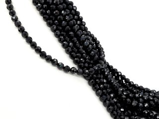 Pierced, faceted, black tourmaline beads