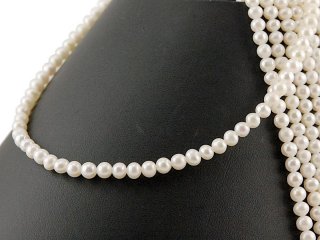 Cordon de perle de culture - presque ronde 5 mm blanc, longueur 38 cm /7545