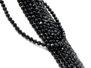 Spinel strand - faceted spheres 6 mm black, length 39.5 cm /1539