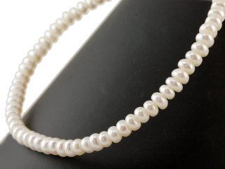 Culture pearl strand - button 4x7 mm white, length 40 cm /7509