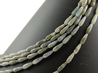 Labradorite strand - faceted drops 6x16 mm grey iridescent, length 40 cm /1534