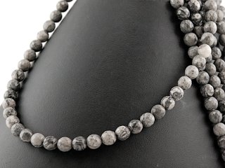 Billes de jaspe pictural percées, à motifs gris