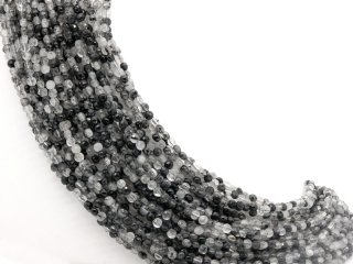 Tourmaline quartz strand - faceted discs 5 mm grey black, length 39,5 cm /1246