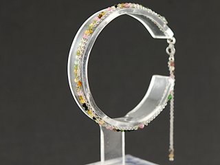 Delicate tourmaline bracelet - faceted 2 mm multicolor, silver /8850