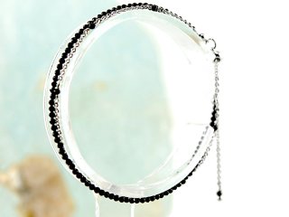 Delicate spinel bracelet - faceted 2 mm black, silver /8846
