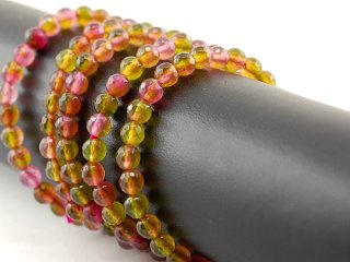 Agate bracelet - faceted spheres 6 mm fuchsia and green /8865