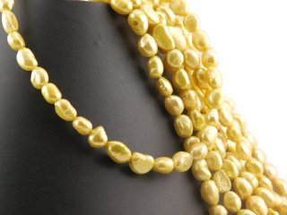 Cordon de perle de culture - baroque 7x10 mm jaune verdâtre, longueur 41 cm /7422