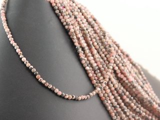 Rhodochrosite strand - faceted spheres 3 mm pink black, 38.5 cm /2116