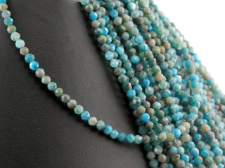 Apatite strand - faceted spheres 3.5 mm blue gray, length 38 cm /4331