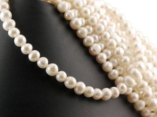 Cordon de perle de culture - baroque 7x8mm blanc, longueur 41 cm /7571
