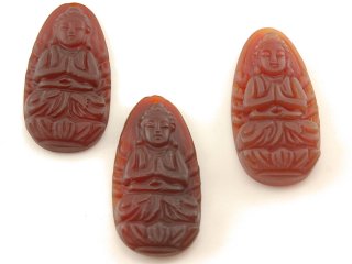 Pendant - carnelian, praying buddha, frosted dark red, 22x42 mm /B058