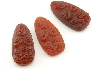 Pendant - carnelian, buddha with ruyi zepter, frosted dark red, 22x42 mm /B050