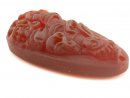 Pendant - carnelian, buddha with ruyi zepter, frosted dark red, 22x42 mm /B050