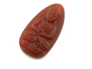 Pendant - carnelian, meditating buddha, frosted dark red, 22x42 mm /B054
