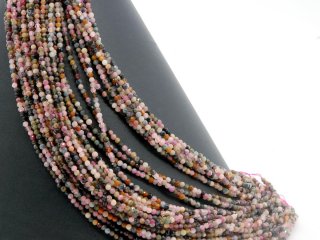 Tourmaline strand - faceted spheres 3 mm multicolor, length 38.5 cm /5047