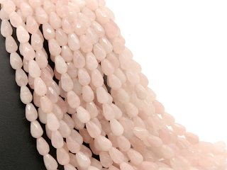 Rose quartz strand - faceted drops, 8x12 mm, pink - 20 cm / 5389