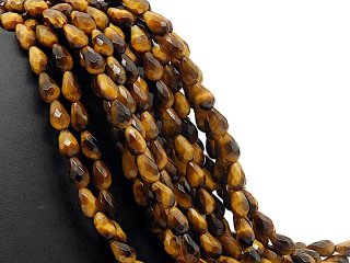 Tiger eye strand - faceted drops 8x12 mm gold brown, length 20 cm /5439