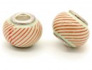 Glass bead element - rondelle 10x14 mm pastel green, red lines, 2 pcs /R012