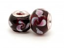 Perles de verre - rondelle 10x14 mm violet, fleurs, 2 pcs...