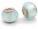 Glass bead element - rondelle 10x14 mm baby blue, silver sheen, 2 pcs /R019