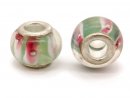 Glass bead element - rondelle 10x14 mm green pink white, 2 pcs /R015