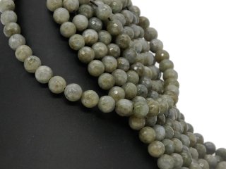 Labradorit Strang - facettierte Kugeln 10 mm beige grau, Länge 39 cm /1968