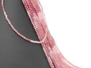 Erdbeerquarz Mix Strang - facettierte Kugeln 3 mm rosa, Länge 38,5 cm /5803