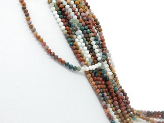 Gemstone mix strand - faceted spheres 4 mm green brown white, length 39 cm /5826
