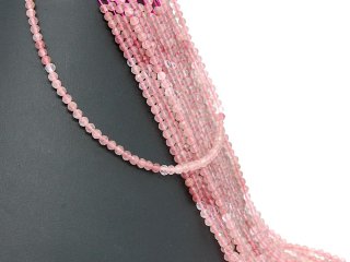Erdbeerquarz Mix Strang - facettierte Kugeln 4 mm rosa, Länge 39 cm /5828
