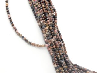 Rhodonite strand - faceted spheres 4 mm muted multicolor, length 38.5 cm /5473