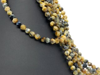Tiger eye strand - roughly faceted 7x8 mm brown grey, length 39 cm /2376