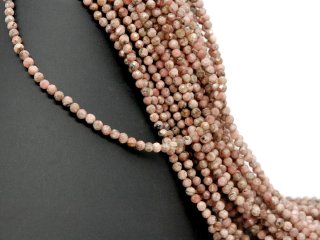 Rhodochrosite gemstone strand - faceted spheres 4 mm pink beige, 39 cm /4290