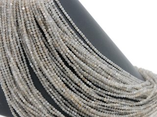 Moonstone strand - faceted spheres 3 mm warm grey, length 38.5 cm /4739