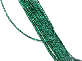 Faceted, pierced, green malachite cubes