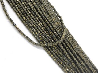 Pyrite strand - faceted cubes 3 mm green gold, length 39 cm /3816