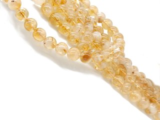 Rutile quartz gemstone strand - spheres 7 mm sunny yellow, white, length 38.5 cm