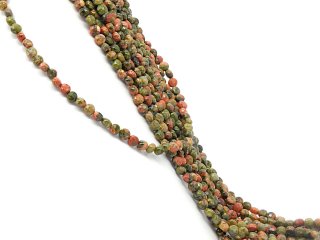 Unakite strand - faceted discs 4x6 mm green pink, length 39 cm /1460