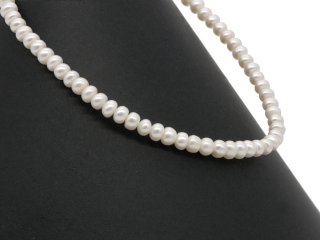 Culture pearl strand - button approx. 5x6 mm white, length 37.5 cm /R286