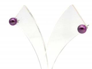 Purple cultured pearl stud earrings on silver
