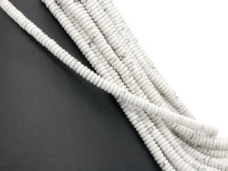 Pierced, white howlite discs with grey marbling