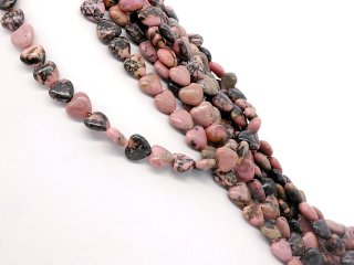 Pierced rhodochrosite hearts in pink and black