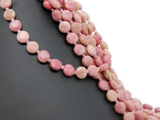 Pierced rhodonite discs in pink and sand